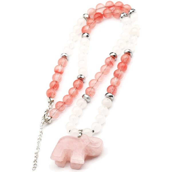ElisaJewelryArt - Elephant Rose Quartz Pendant Natural Rose Quartz And
