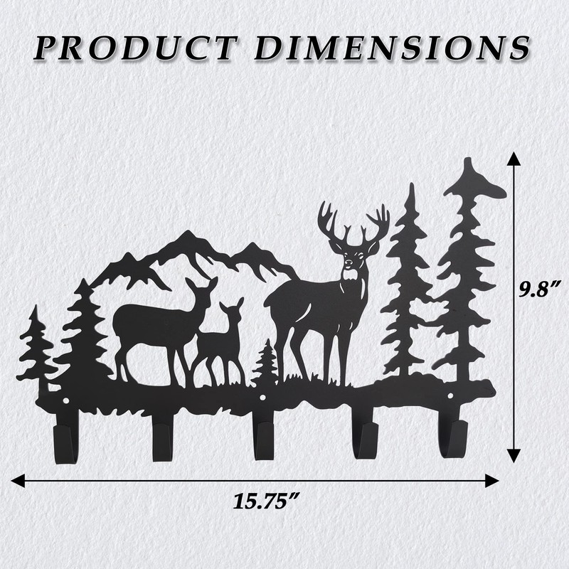 VIVICOMFY Metal 5-Hook Deer Storage, Powder Coated Wall Mount, 15.8x9.65x1.1