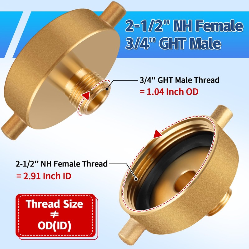 Brass Fire Hydrant Adapter, 2-1/2" NST Female x 3/4" GHT