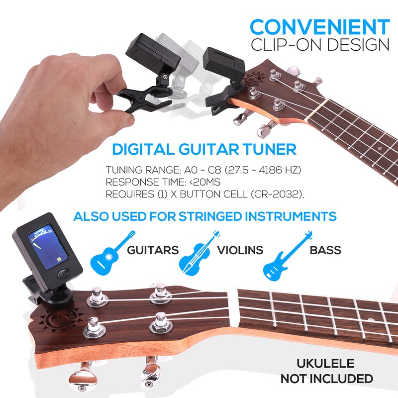 Accessory Kit for Ukulele - Handy Digital Tuner, Sturdy Gig