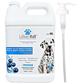 Lillian Ruff Berry Blue Brightening Face & Body Conditioner for Dogs & Cats - Tear Free Blueberry Conditioner - Remove Tear Stains, Hydrate Dry Skin, Add Shine & Luster to Coats - (Gallon W/Pump)