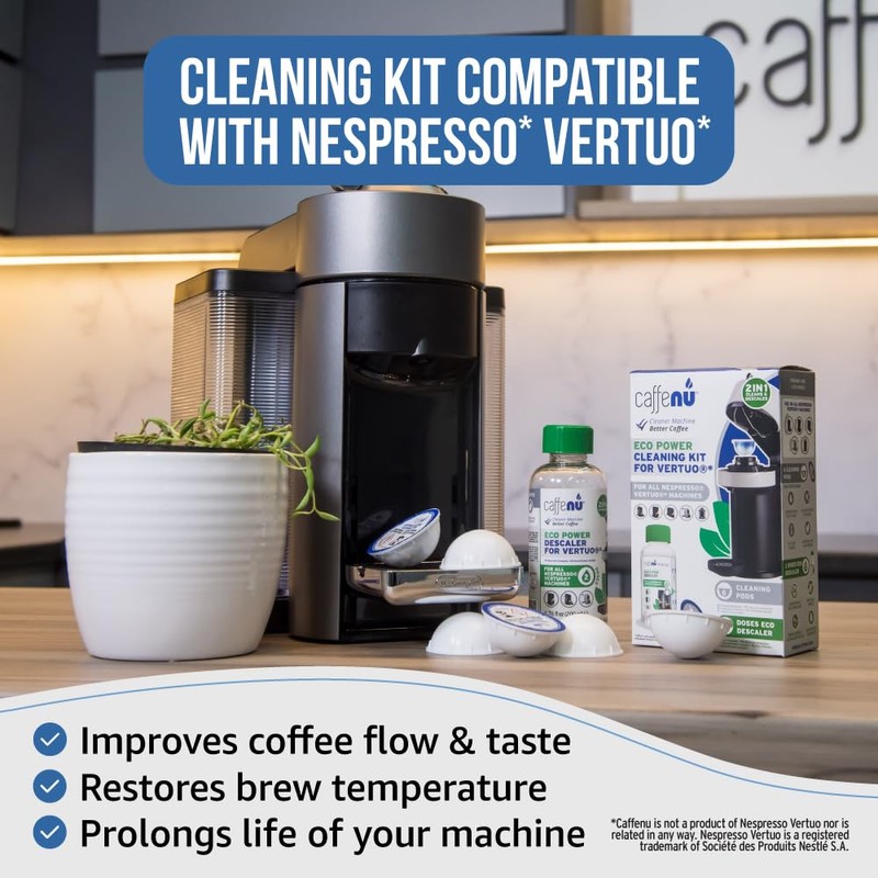 Caffenu Descaling Kit Compatible with Nespresso Vertuo, 2 Uses Descaling
