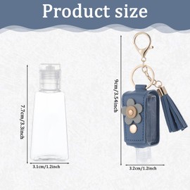 Josojoou 4Pcs Portable Empty Bottle Keychain, 1oz/30ml PU Leather Hand Sanitizer Holder, Refillable Plastic Bottles Travel Holder for Toiletry Lotion Liquid Soap Shampoo