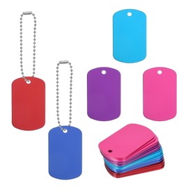 PATIKIL Metal Stamping Blanks Tags 2", 25 Pcs Anodized Aluminum Blank Dog Tags Rectangle Laser Engraving Blanks ID Name Tag with 6" Ball Chain, Red/Blue/Light Blue/Rose Red/Purple