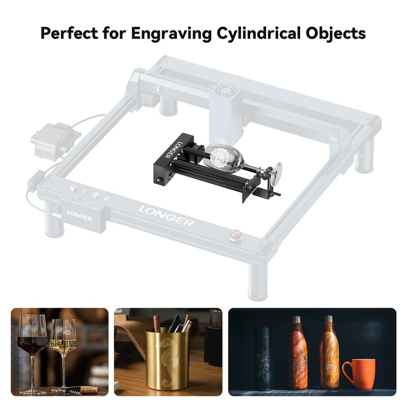 Longer Laser engraver's Rotary Roller Lift Stand Allows for Height