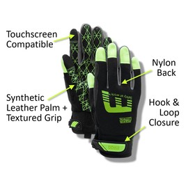 MAGID MECH404 General Purpose Touchscreen Mechanics Gloves - 9/L (1 PR), Black