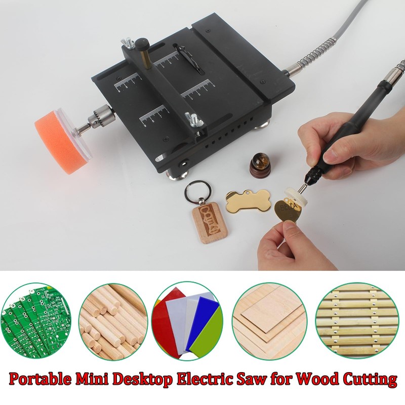 Mini table Saw, 7 Speed Adjustable Power Supply,Multi-Functional mini Table