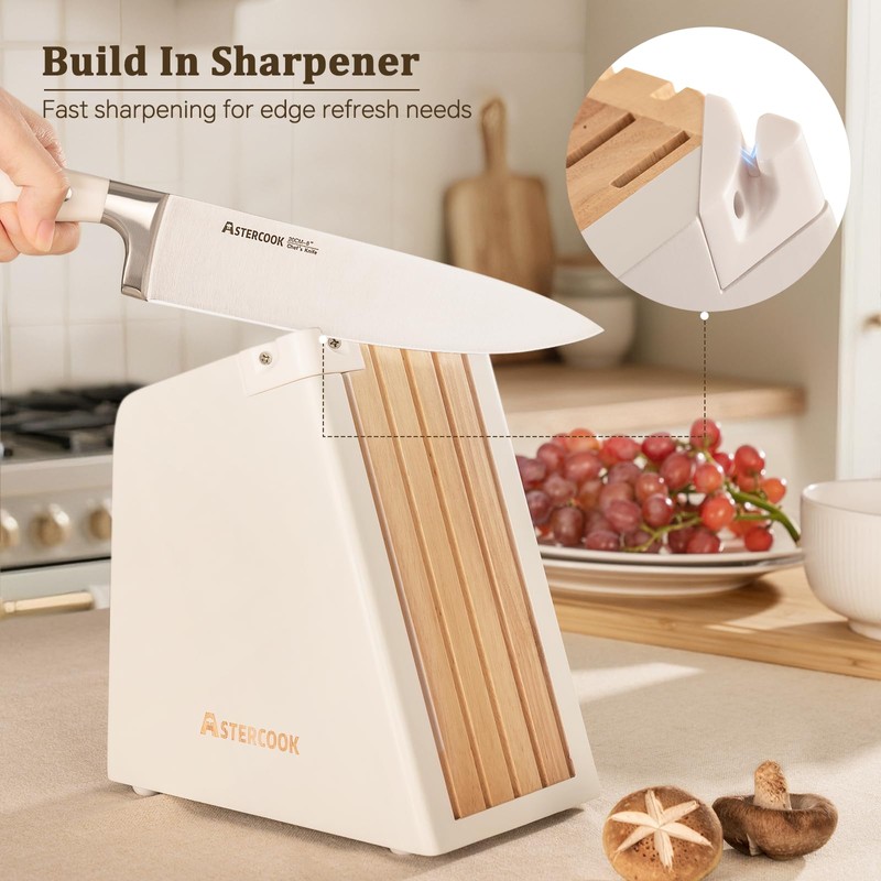 Astercook Knife Set, Kitchen Knife Set with Block and Sharpener,