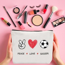 Peace Love Soccer Makeup Bag - Coach & Team Gifts for Women & Girls Soccer Fans