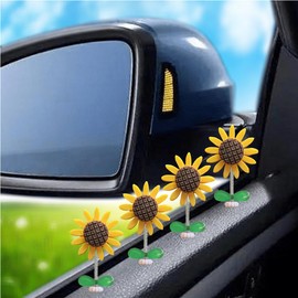 ZOSTLAND Sunny Car Dashboard Decorations, Cartoon Car Ornaments for Dashboard,Funny Desk Ornament,Cute Flower Car Decorations for SUV Car,Living Room, Bedroom, Desk, (4pcs Sunflower)