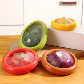 Jeruikayu Set of 4 Reusable Fruit and Veggie Savers - Ideal for Avocados, Lemons,Tomatoes, Garlic, Onions, and More