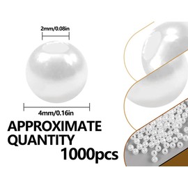 Emezddo Pack of 1000 Beads for Crafts, Small Art Beads, Artificial Loose Beads for Sewing, Craft Beads with Holes, for DIY Jewellery Making, Bracelets, Necklaces, Clothing Crafts (4 mm, Round, White)