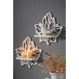 SOFE Leaf Shape Candle Wall Sconces Set of Two, White Wall Mounted Candle Holder, Rustic Wood Wall Shelves, Decorative Candle Shelf for Pillar Candles, Jars, Mini Planters, Living Room, Kitchen