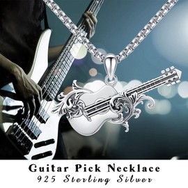 Guitar Pick Necklace for Men Sterling Silver Guitar Music Pendant Music Lover Jewelry Gifts for Women