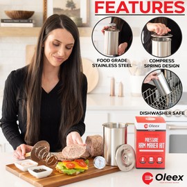Oleex Lunch Meat Press Mold for Deli Meats-Homemade Ham Maker Meat Press Tool with Cooking Thermometer, 10 cooking bags & Recipe book-Multipurpose Stainless Steel Pressure Sandwich Lunchmeat Maker