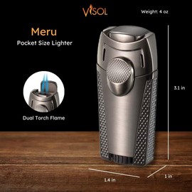 Visol Meru Dual Torch Flame Refillable Gas Lighter (Shipped Without Butane)