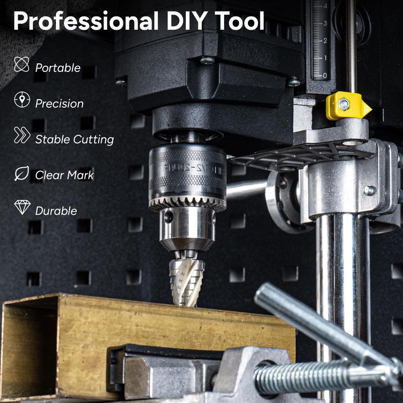 Bestwork Four Spiral Flute Step Drill Bit Set, 5PCS 1/8"-1-3/8"