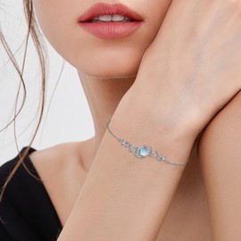 CUPENDA Leaf Moonstone Bracelet for Women Sterling Silver Celtic Knot Bracelet Filigree Moonstone Jewelry