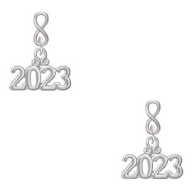 Delight Jewelry Silvertone Horizontal Year 2023 Silvertone Infinity Post Earrings