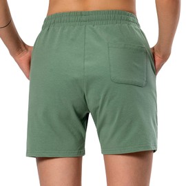 Ksmien Bermudas de algodón de punto para mujer con bolsillos profundos para mujer, sala de estar, caminar, correr, atletismo, Loden Frost, L