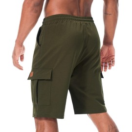 Suwangi Mens Cargo Athletic Shorts Flexible Elastic Waistband Loose Fit Shorts Outdoor Drawstring Multiple Pockets Shorts Army Green