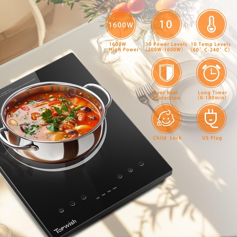 Single Burner Induction Cooktop, 110V Portable Electric Stove with 10