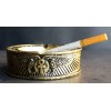 Egyptian Hieroglyphs Ankh Dual Cobra Winged Scarab Ashtray Figurine 4"Diameter
