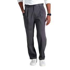 Haggar Men's Premium No Iron Khaki Classic Fit Pleat Front Casual Pant (Regular and Big & Tall Sizes), Dark Grey, 38W x 30L