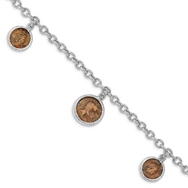 Auriga Fine Jewelry 925 Sterling Silver Rhodium-plated Bronze Roman Coin Bracelet 8"