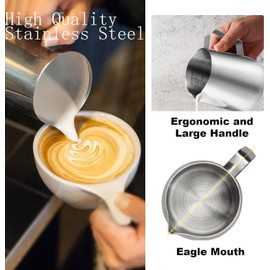 Wrobic Milk Jug, Milk Pitcher 400 ml, 12 fl.oz. Stainless Steel Milk Jug, Milk Frothing for Cappuccino and Latte, Embossed Scale, Mate