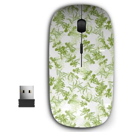 KAWAMOUSE 2.4G Ergonomic Portable USB Wireless Mouse for PC, Laptop, Computer, Notebook with Nano Receiver (Fresh Herbs On White)