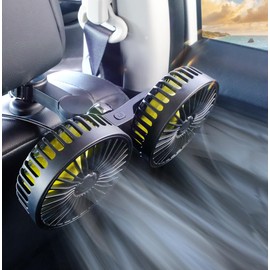 Reelau Car Backseat Fan USB Operated, Dual Head 5V USB Car Cooling Fan for Back Seat Super Strong Airflow Standing Desktop Fan Any Angle Adjustable Automobile Fan Vehicle Fan for Car Truck Van SUV RV