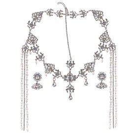 CROWN GUIDE Bridal Headband and Earrings Crystal Jewelry Set Wedding Headpiece for Women Brides Tiara Rhinestone Hair Accessories Silver