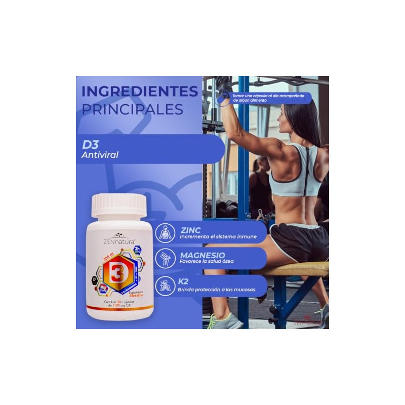 Suplemento Alimenticio D3 con Magnesio, K2 y Zinc