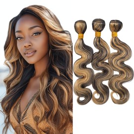 BilltiiWW Highlight P1B27 Body Wave Human Hair #1B Mixed With #27 Body Wave Bundles Brazilian Human Hair Weave Soft and Silky for Black Women 22 24 26 Inch