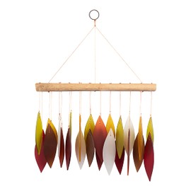 Blue Handworks Fall Leaves Glass & Driftwood Chime, Sandblasted Glass and Found Wood Handcrafted Wind Chime