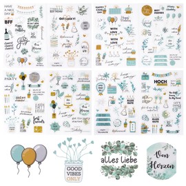 Sticker Birthday (225 Stickers) Vintage Sticker Set for Guest Book, Photo Album, Birthday and Wedding Decoration Photo Album Stickers, Birthday Decoration Full of Love (Green)