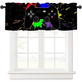 Gamepad Kitchen Curtain Valances Window Boys Girls Colorful Game Controller Rod Pocket Valance Treatments Cool Playing Gamer Half Curtains Short Topper for Bedroom, Kitchen, Living Room, 54x18in