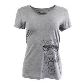 Inkopious Andy The Airedale Terrier Women's Triblend T-Shirt Relaxed V-Neck Large Grey