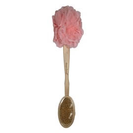 dearcloud 2-in-1 Total Renewal Spa Loofah Brush – Exfoliating Body Exfoliator Scrubber with Long Handle for Shower - Long Handle Shower Scrubber for Body (Peach)