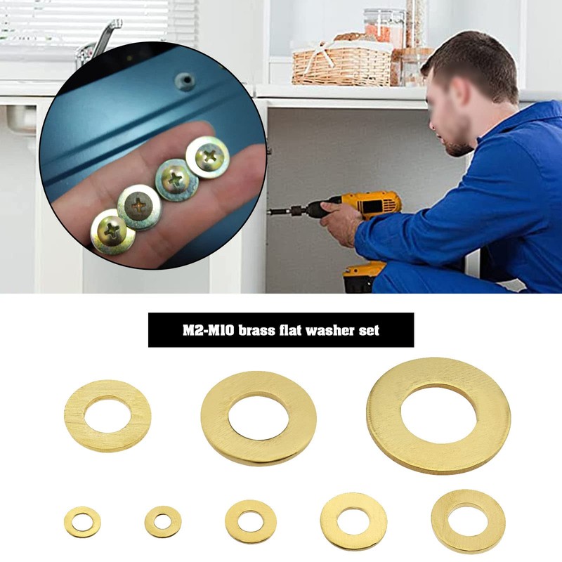 ECSiNG 180PCS Brass Flat Washer Assortment Set 8 Sizes M2
