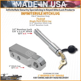 71019 | Single Pack Hitch Lug 2.0 with 2.5" Receiver Lock, Raw Aluminum, Fits 2" Receiver and 3/4" D-Ring Shackles, CNC Machined from 6061 Aluminum, Includes Lock for 2.5" Receiver