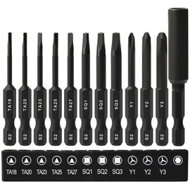 12PCS Triangle Bit Set TA18-27, Square Drive Bits #1#2#3, Triwing Screwdriver Y1,Y2,Y3,Triangle Screwdriver Bit Set with Extension Rod, S2 Alloy Steel Security Bit Set, 1/4'' Hex Shank Screwdriver Bit