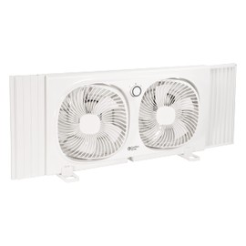 Comfort Zone CZ329WT 9" Dual Window Fan with 180° Rotating Fans, 2-Speeds, Plastic Removable Bug Screen, Individually Rotating Fan Heads, White