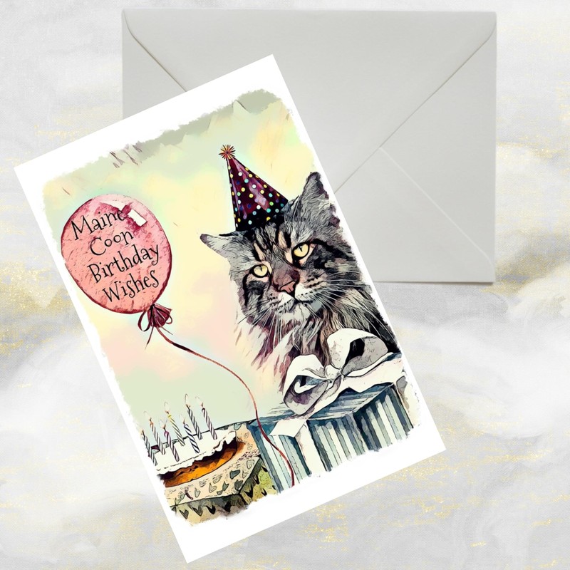 Maine Coon Cat Art Birthday Card