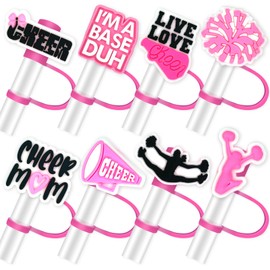 8Pcs Cheerlead Straw Toppers for Tumbles, 10mm Cheer Straw Cover Caps Compatible with 30&40 Oz Tumbler with Handle, Drinking Straw Covers Cap for Tumbles Cups Accessories (Cheerlead)