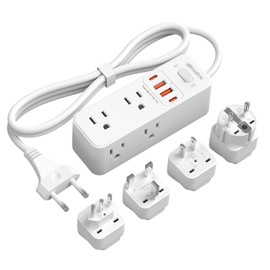European Travel Plug Adapter,WRXDMC Universal Power Adapter for EU UK US AUS,6 AC Outlets,3 USB Ports with 5ft Extension Cord,International Power Strip,Compact for Travel,Cruise Ship,Home Office