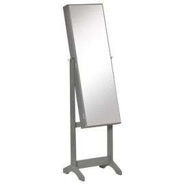 Grey Lockable Jewelry Armoire, Full-Length Mirror, Adjustable Angles, Ample Storage for Earrings, Necklaces, Rings & Bracelets