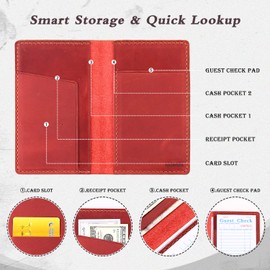 Fasjosma Server Books for Waitress,Leather Restaurant Guest Check Presenters Card Holder for Waitress,Restaurant Waitstaff Organizer with Money Pocket,Waiter Accessories Fit Server Apron-Wine