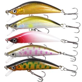 Night Army Stream Lure, Streamline Minnow, Set of 5, S Type, 2.0 inches (5.0 cm), 0.2 oz (5.2 g), Sinking Minnow, Ivana, Yamame, Rainbow Trout (S/5.2 g) Trout Color)